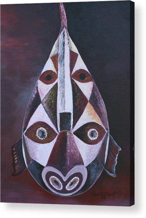 Oil On Canvas Acrylic Print featuring the painting Fish Mask by Obi-Tabot Tabe