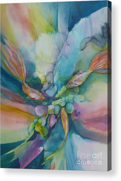 Fish Acrylic Print featuring the painting Fish Tales by Donna Acheson-Juillet