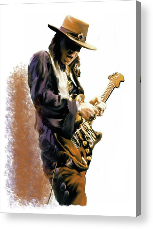 Stevie Ray Vaughan Collectibles Acrylic Print featuring the painting FLASH POINT III Stevie Ray Vaughan by Iconic Images Art Gallery David Pucciarelli