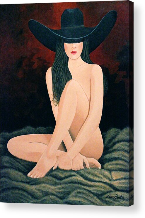 Cowgirl On Fur Acrylic Print featuring the painting Flesh On Fur by Lance Headlee