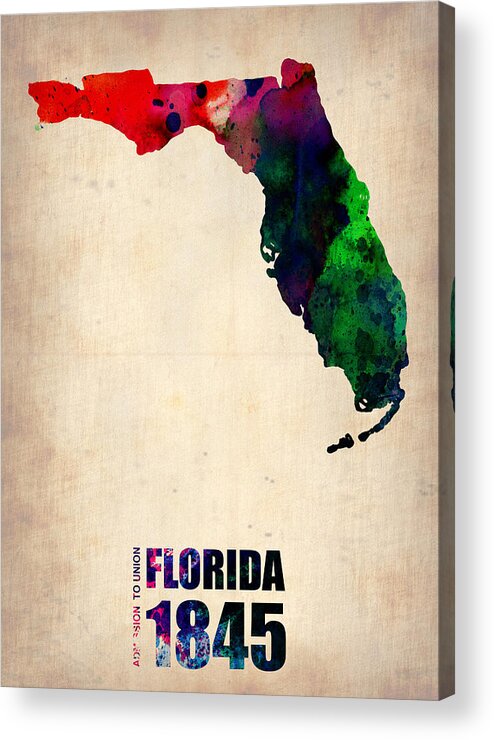 Florida Acrylic Print featuring the digital art Florida Watercolor Map by Naxart Studio