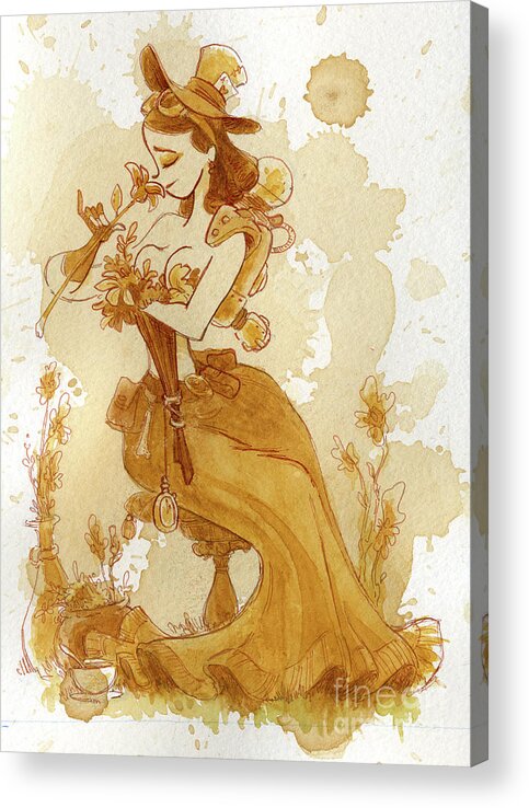 Steampunk Acrylic Print featuring the painting Flower Girl by Brian Kesinger