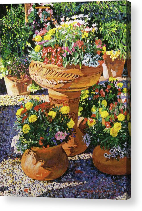 Nature Acrylic Print featuring the painting Flower Pots in Sunlight by David Lloyd Glover
