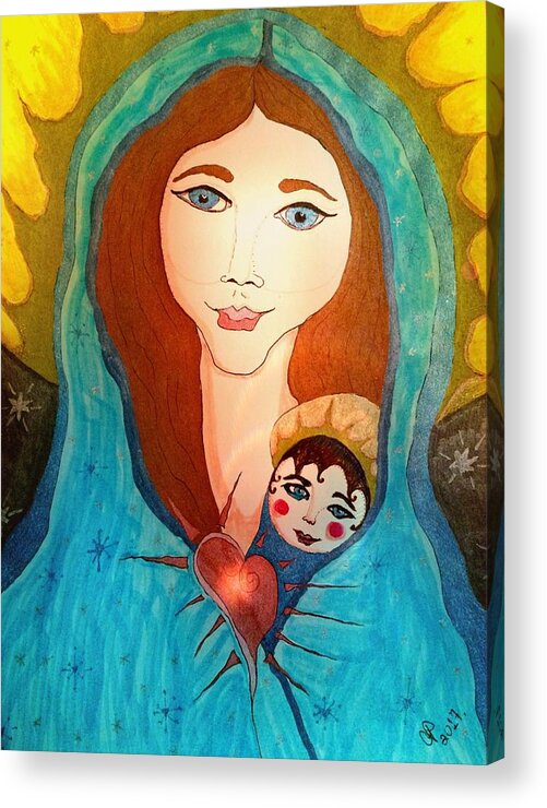 Mother Acrylic Print featuring the painting Folk mother and child by Christine Paris