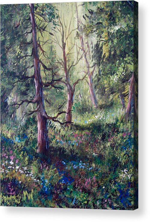 Landscapes Acrylic Print featuring the painting Forest wildflowers by Megan Walsh