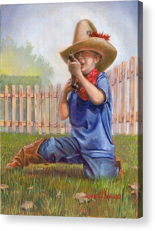 Cowboy Acrylic Print featuring the painting Freeze Buckaroo by Jeff Brimley