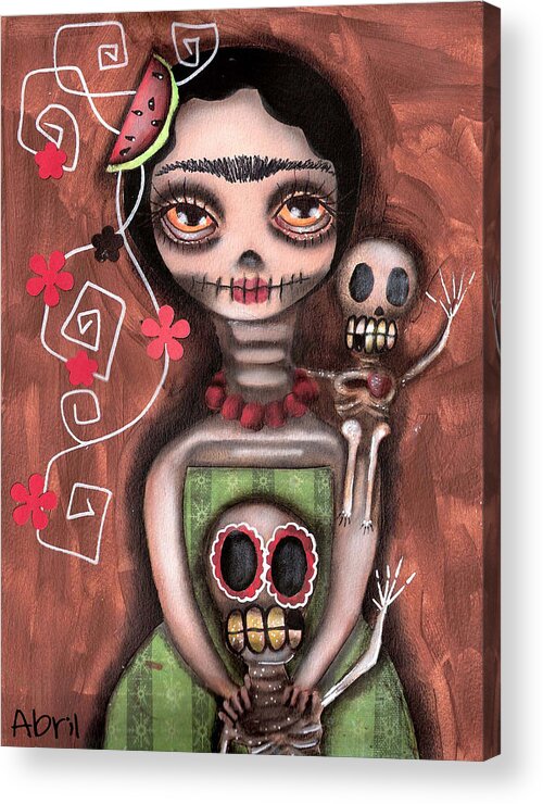 Day Of The Dead Acrylic Print featuring the painting Frida Day of the Dead by Abril Andrade