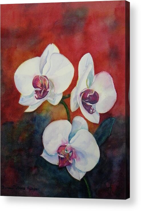  White Orchids Acrylic Print featuring the painting Friends by Anna Ruzsan