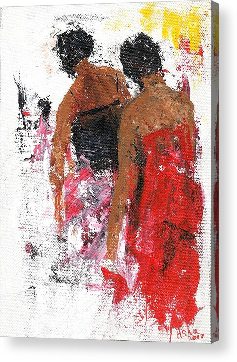 Two Women Acrylic Print featuring the painting Friends by Asha Sudhaker Shenoy