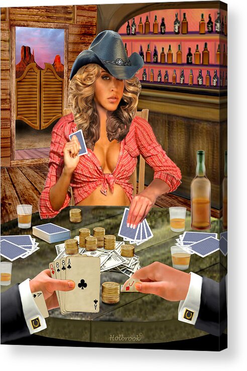 Female Gambler Acrylic Print featuring the digital art Gamblin' Cowgirl by Glenn Holbrook