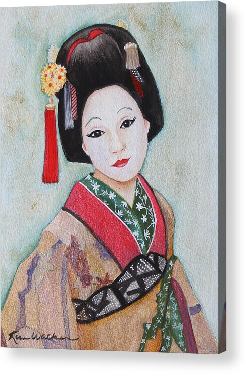 Japan Acrylic Print featuring the painting Geisha 3 Watercolor by Kimberly Walker