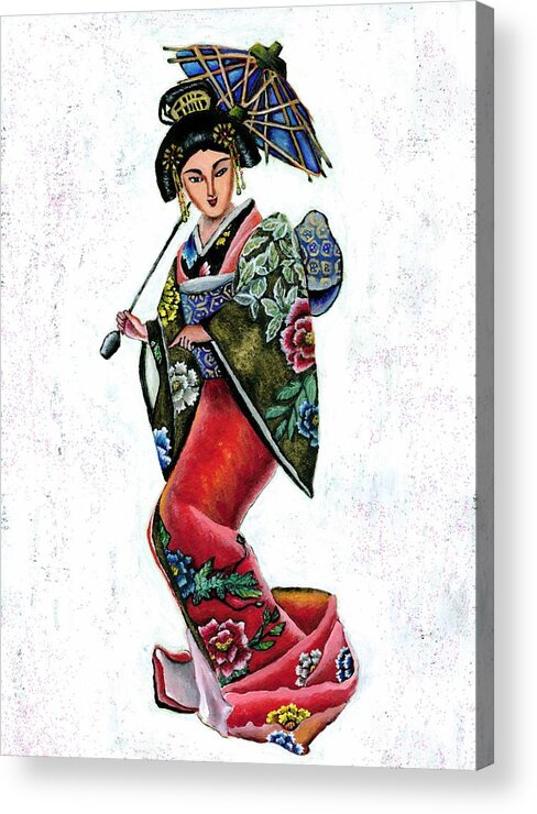 Geisha Acrylic Print featuring the painting Geisha in kimono by Tara Krishna