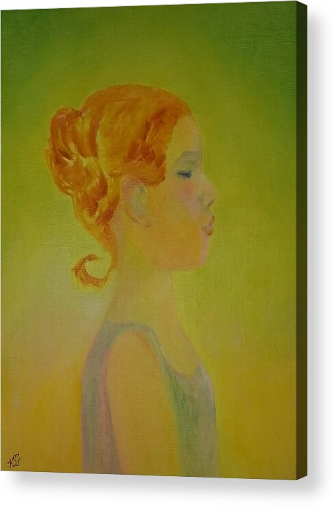 Young Girl Acrylic Print featuring the painting The Girl with the Curl by Kim Shuckhart Gunns