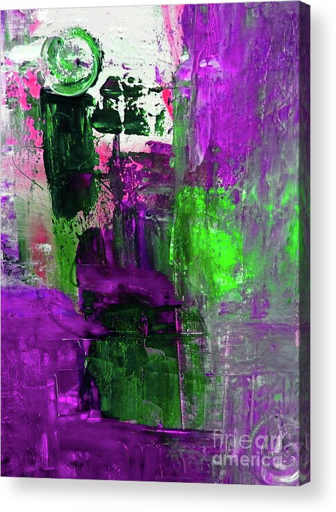 Green Acrylic Print featuring the painting Glowing Green and Lavendar by Lisa Kaiser
