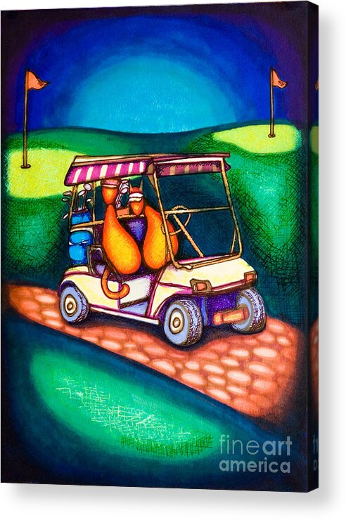 Cats Acrylic Print featuring the drawing Golf Kats by Laurie Tietjen