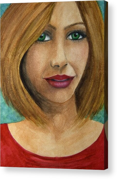Green Eyed Woman Acrylic Print featuring the painting Green Eyes by Barbara J Blaisdell