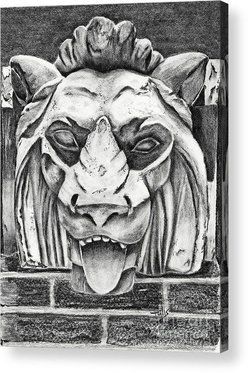 Lion Acrylic Print featuring the drawing Guardian Lion by Terri Mills