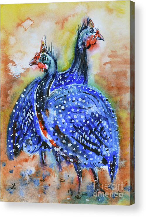 Guinea Fowl Acrylic Print featuring the painting Guineas by Zaira Dzhaubaeva