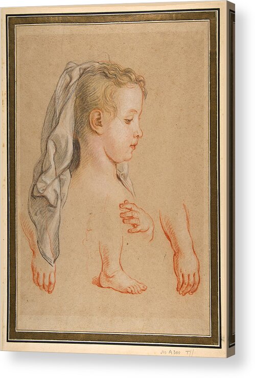 Charles De La Fosse Acrylic Print featuring the drawing Head of a Young Girl and Studies of Hands and of her Right Foot by Charles De La Fosse