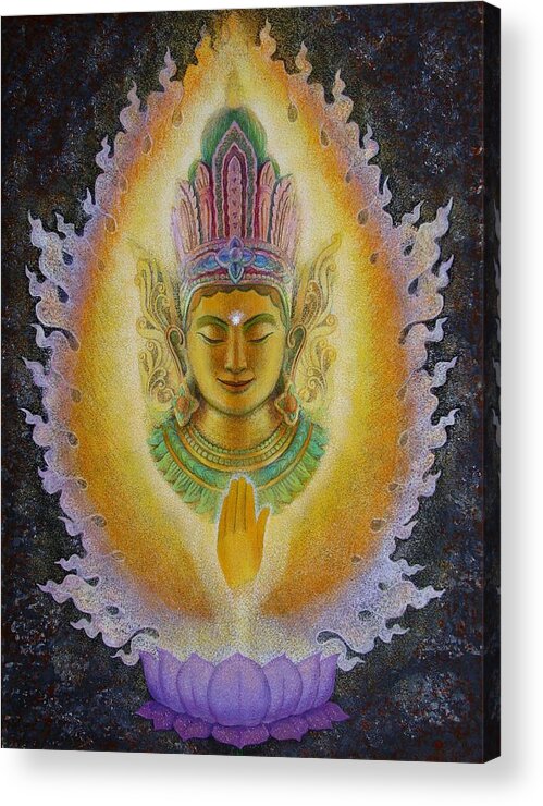 Buddha Acrylic Print featuring the painting Heart's Fire Buddha by Sue Halstenberg