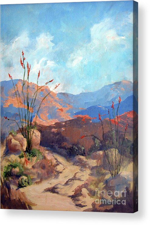 Framed Desert Scape Acrylic Print featuring the painting Hiking the Santa Rosa Mountains by Maria Hunt