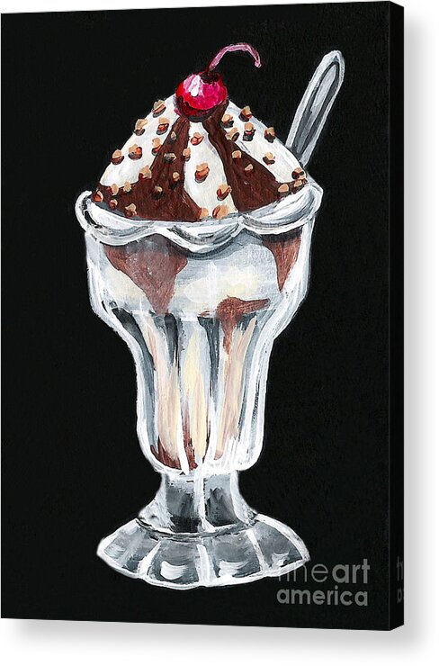 Ice Cream Acrylic Print featuring the painting Hot Fudge Sundae by Elaine Hodges