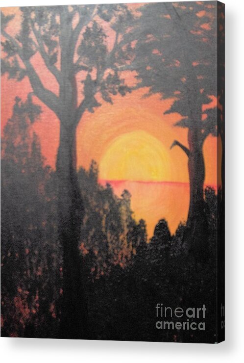 Landscape Sunset Tropical Orange Acrylic Print featuring the painting Hot by Saundra Johnson