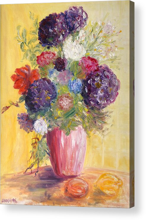Still Life In Pink Vase Acrylic Print featuring the painting Hotel Bouquet by Barbara Anna Knauf