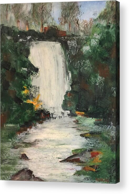 Waterfall Acrylic Print featuring the pastel Huerquehue by Norma Duch