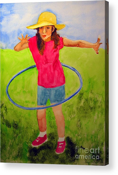 Girl Acrylic Print featuring the painting Hula Hoop by Sandy McIntire