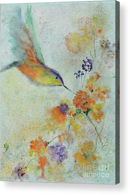 Bird Acrylic Print featuring the painting Hummingbird by Karen Fleschler