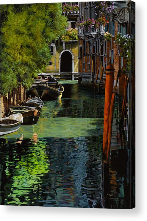 Venice Acrylic Print featuring the painting il palo rosso a Venezia by Guido Borelli