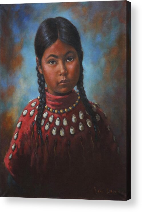 Indian Child Acrylic Print featuring the painting Indian Girl by Harvie Brown