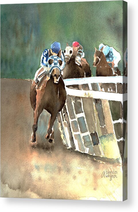 Horse Acrylic Print featuring the painting Into The Stretch And Headed For Home-Secretariat by Arline Wagner
