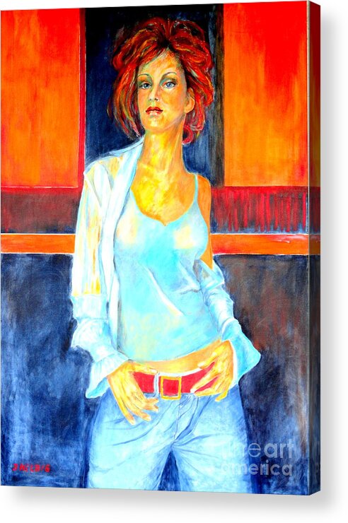 Oilpainting Acrylic Print featuring the painting Jeans by Dagmar Helbig