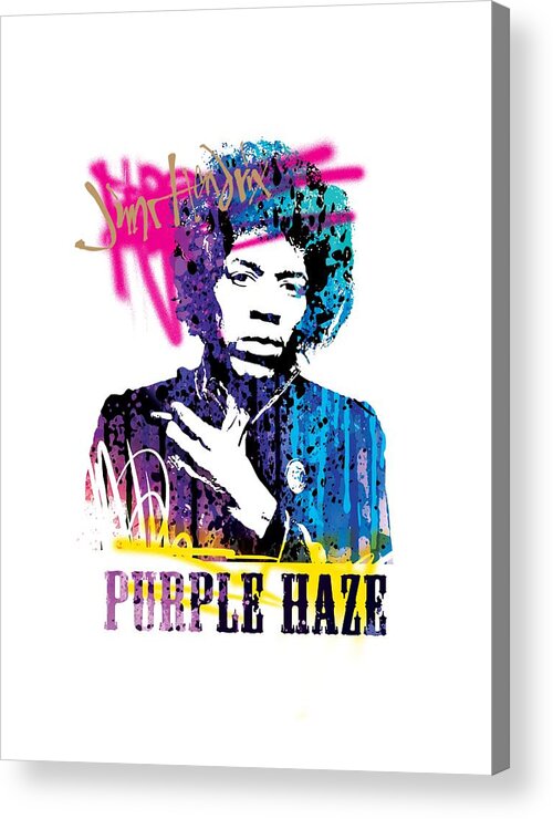 Jimi Acrylic Print featuring the mixed media JIMI- purple haze by Art Popop
