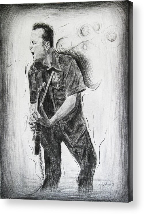 Joe Strummer Acrylic Print featuring the drawing Joe Strummer's Dream by Michael Morgan