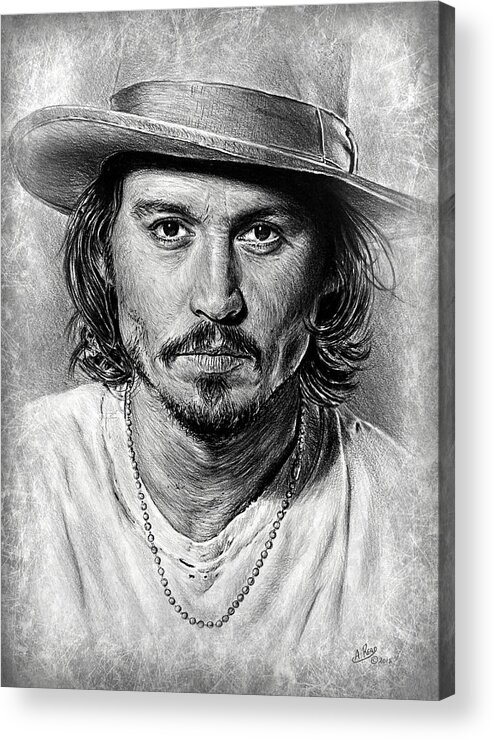 Johnny Depp Acrylic Print featuring the drawing Johnny Depp grey scratch by Andrew Read