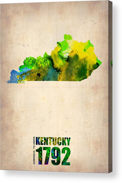 Kentucky Acrylic Print featuring the painting Kentucky Watercolor Map by Naxart Studio