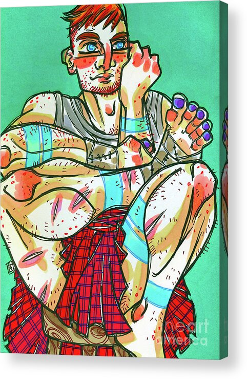 Shannon Hedges Acrylic Print featuring the drawing Kilt No Sporan by Shannon Hedges