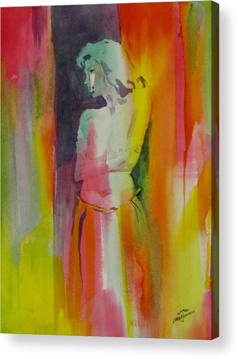 Figurative Acrylic Print featuring the painting Lady Waiting by Carole Johnson