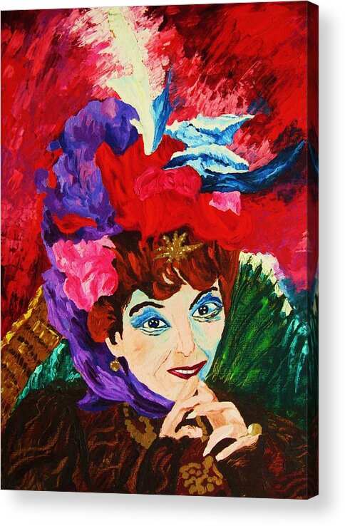 Red Hats Acrylic Print featuring the painting Lady With The Red Hat by Carole Spandau