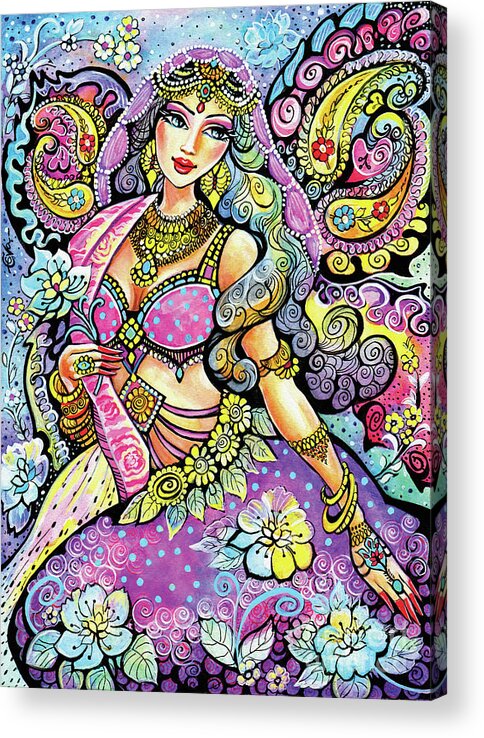Indian Dancer Acrylic Print featuring the painting Purple Paisley Flower by Eva Campbell