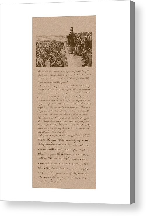 Abraham Lincoln Acrylic Print featuring the mixed media Lincoln and The Gettysburg Address by War Is Hell Store