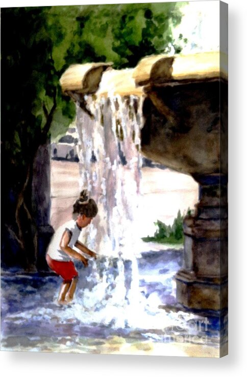 Little Girl Acrylic Print featuring the painting Girl in the Fountain by John West