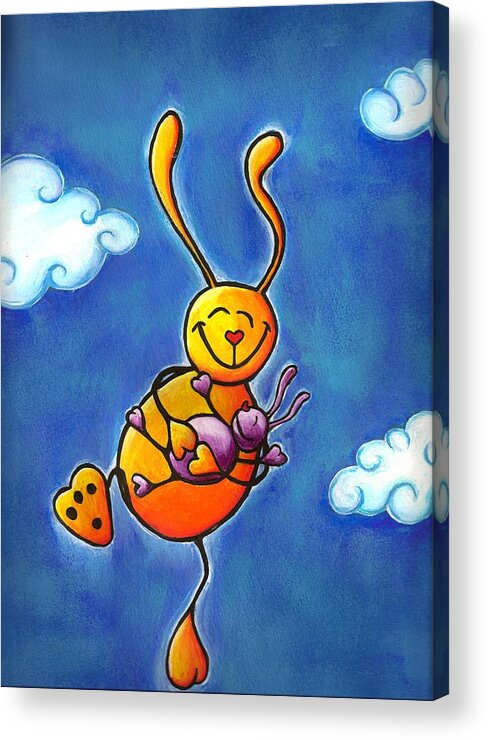 Bunny Acrylic Print featuring the painting Love Bunnies High in Sky by Laura Ostrowski