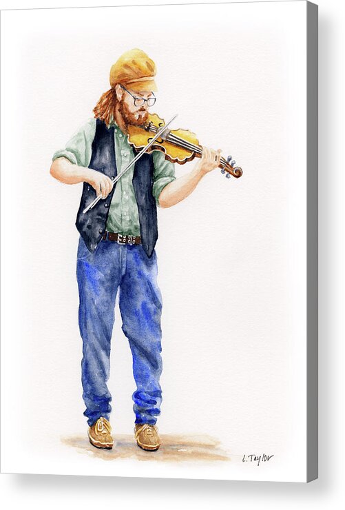 Musician Acrylic Print featuring the painting Main Street Minstrel 1 by Lori Taylor