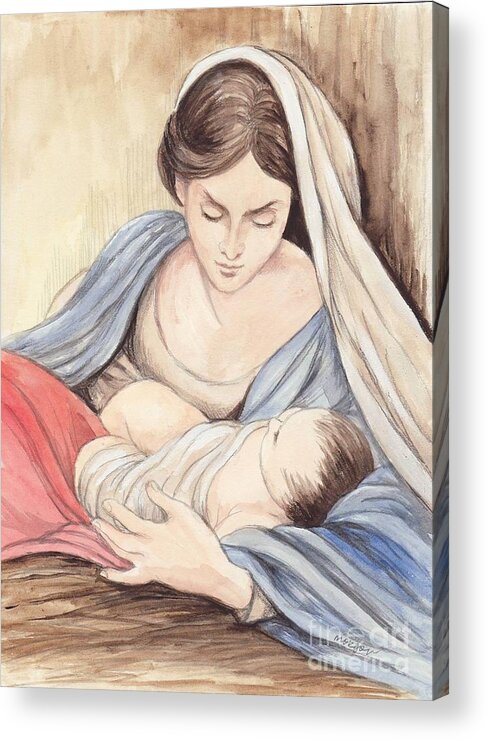 Christ Acrylic Print featuring the painting Mary and Child by Morgan Fitzsimons