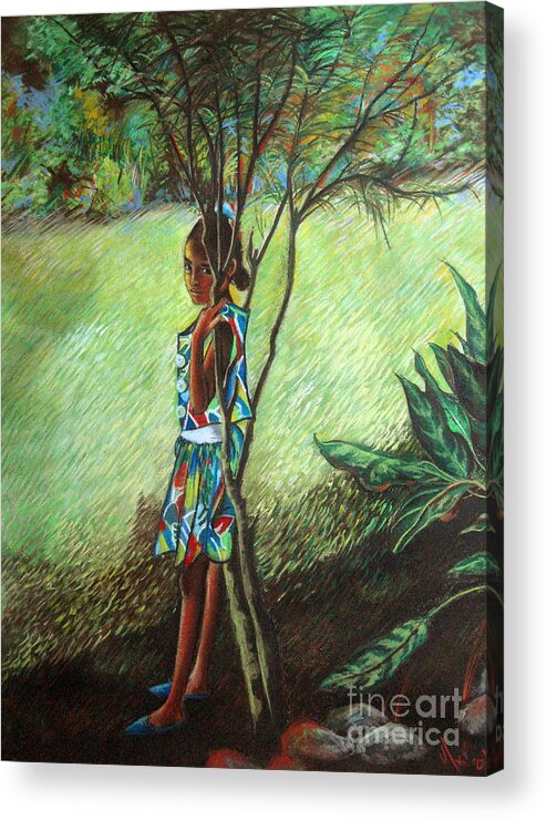 Young Girl Acrylic Print featuring the drawing Massiel by Yxia Olivares