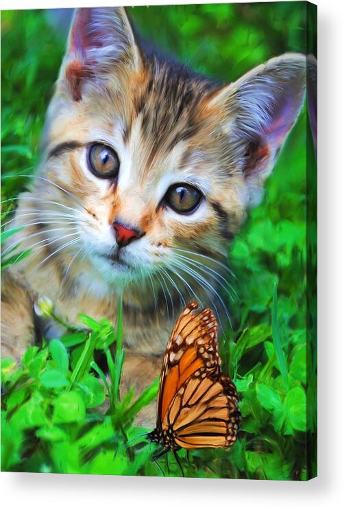 Kitten Acrylic Print featuring the painting Me and My Monarch by Jai Johnson
